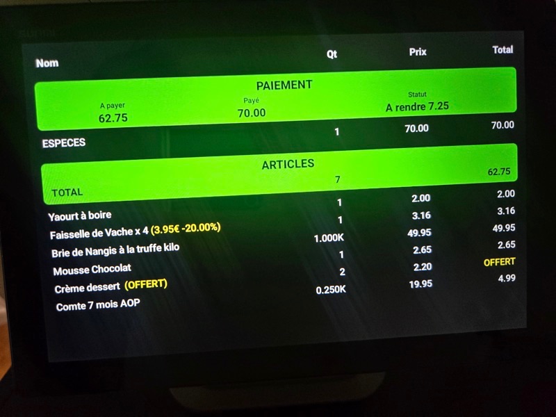 Ecran client 10" du Sunmi T3 