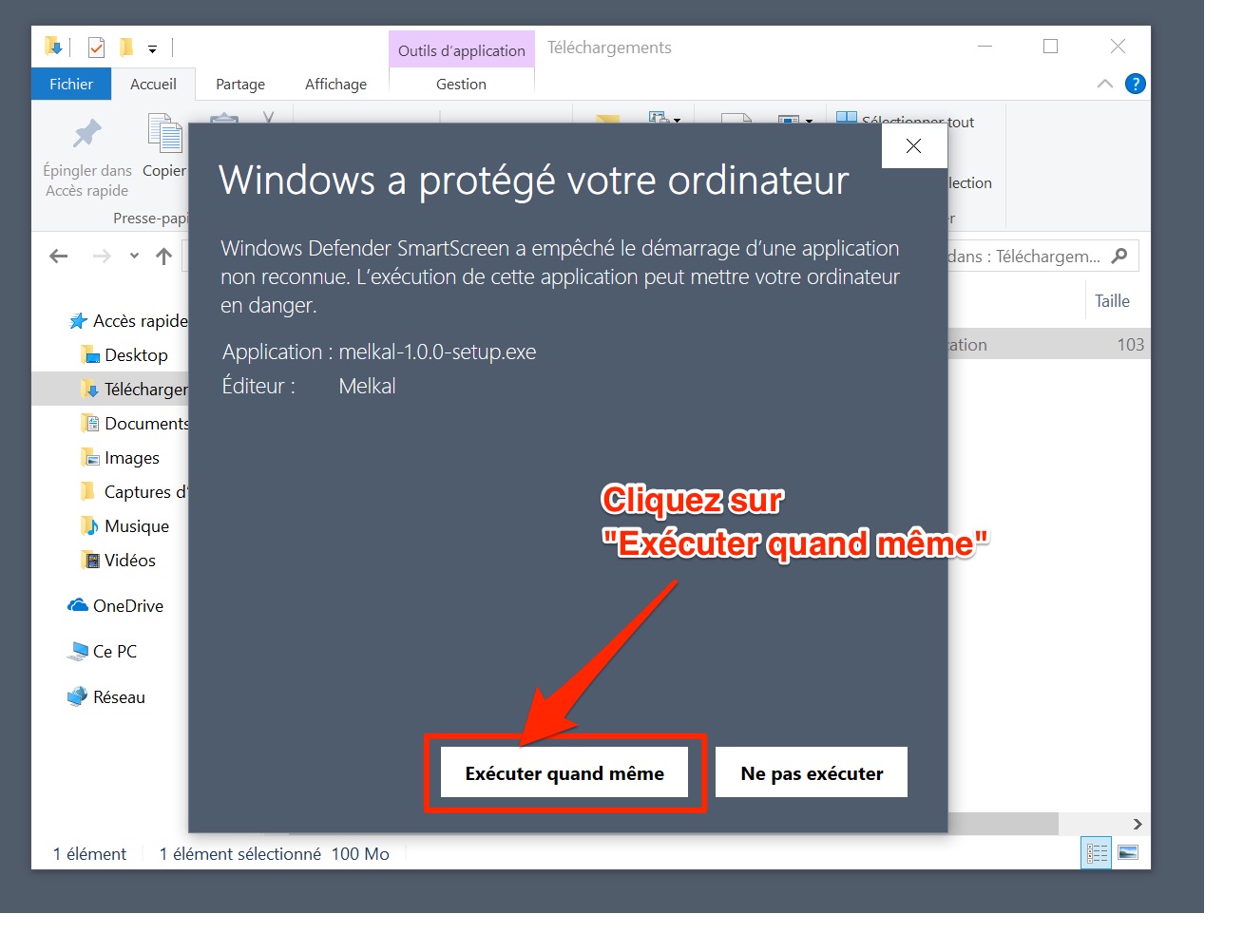 Installation de l'application Windows